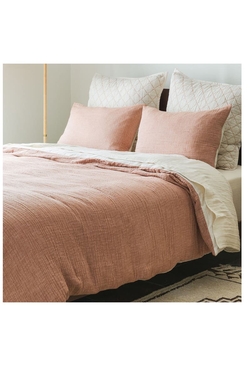 Crinkled Cotton & Linen Duvet Cover, Alternate, color, RUST