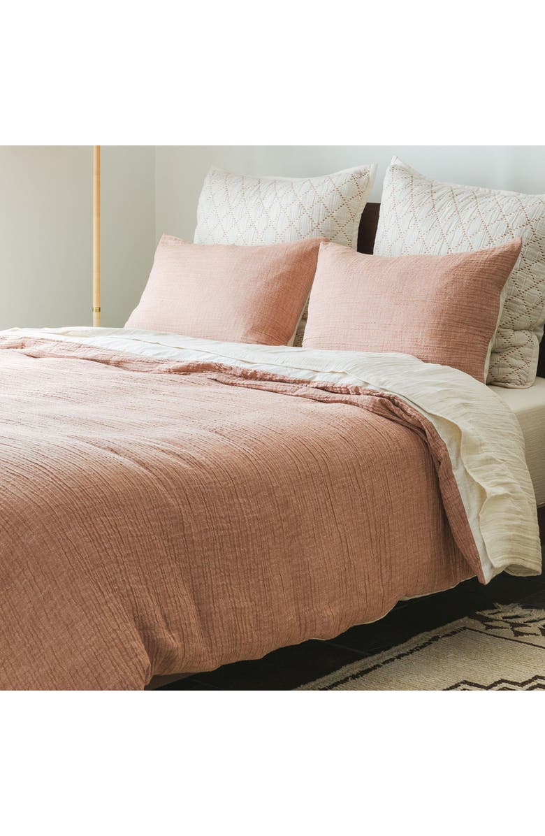 Crane Air Crinkled Cotton & Linen Duvet Cover, Alternate, color, Rust