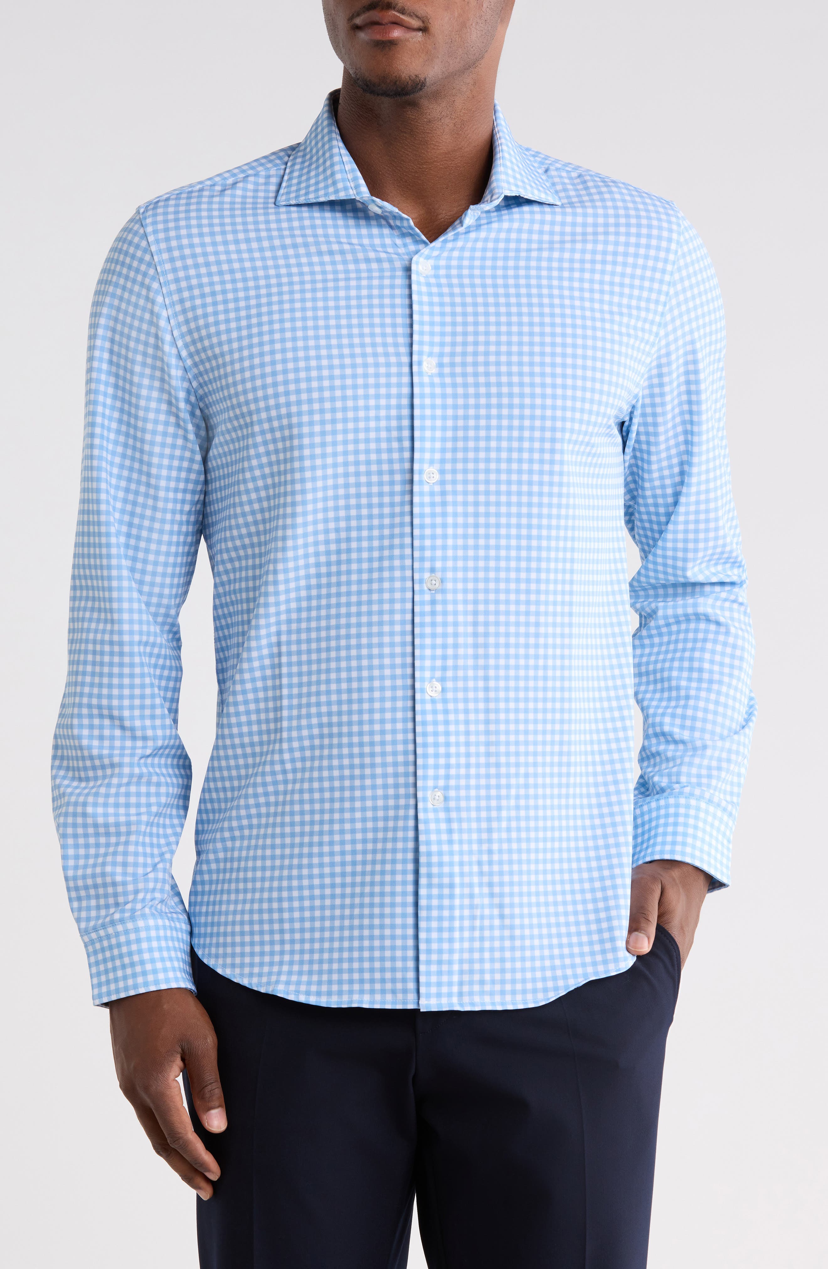 Gingham Plaid Long Sleeve Button-Up Shirt