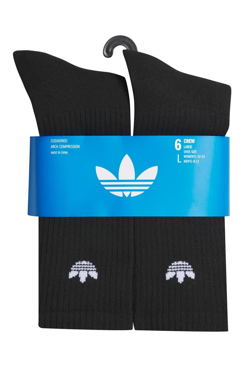 6-Pack Trefoil 2.0 Crew Socks, Alternate, color, BLACK/ WHITE