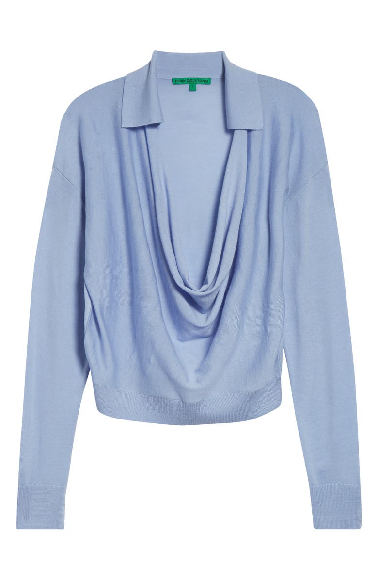 EMILY DAWN LONG Drape Front Wool Polo Sweater, Main, color, Baby Blue