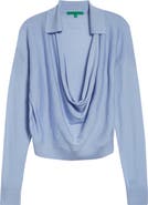 EMILY DAWN LONG Drape Front Wool Polo Sweater