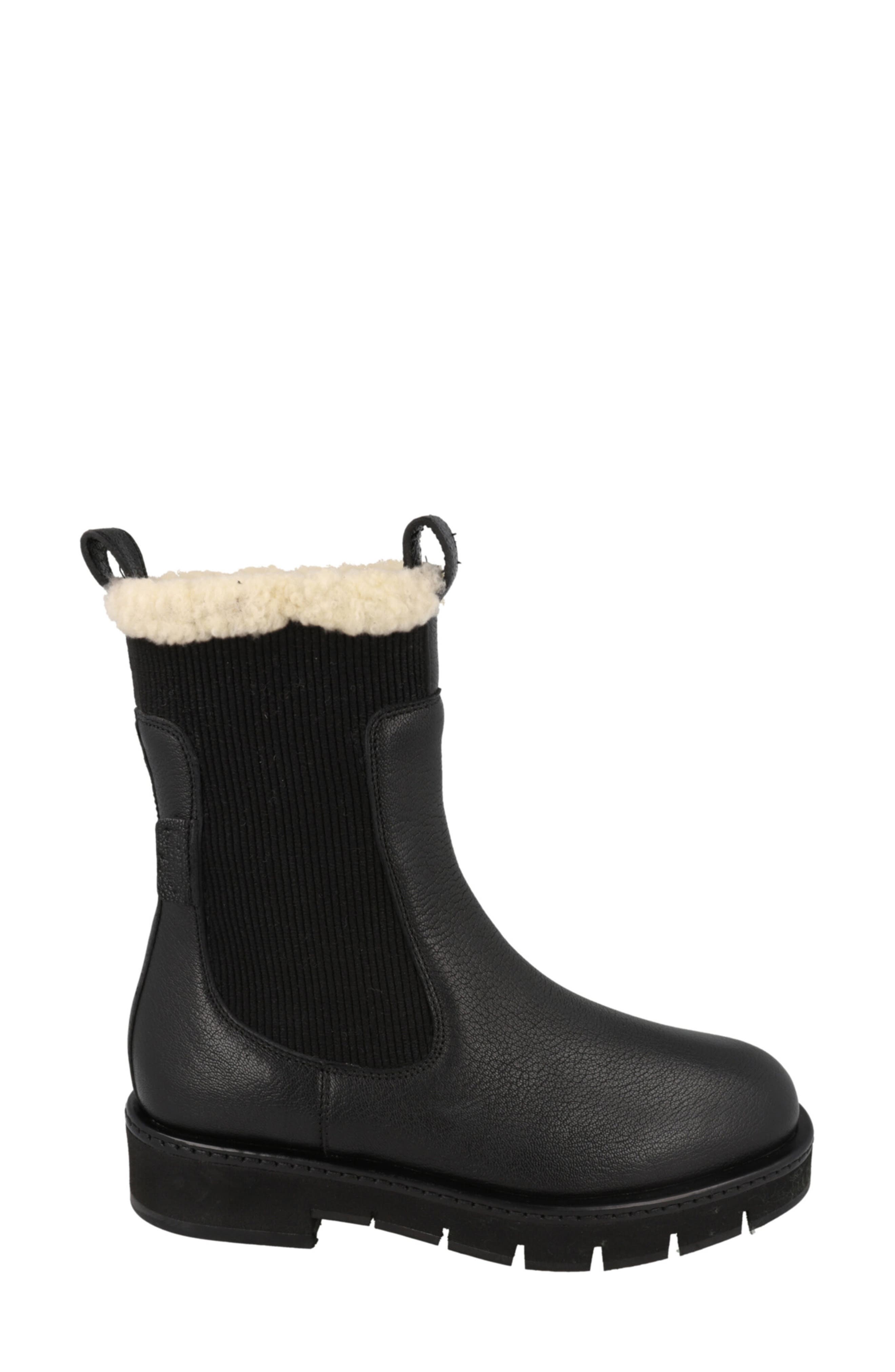 FERRAGAMO Rook Genuine Shearling Trim Leather Boot, Alternate, color, Black