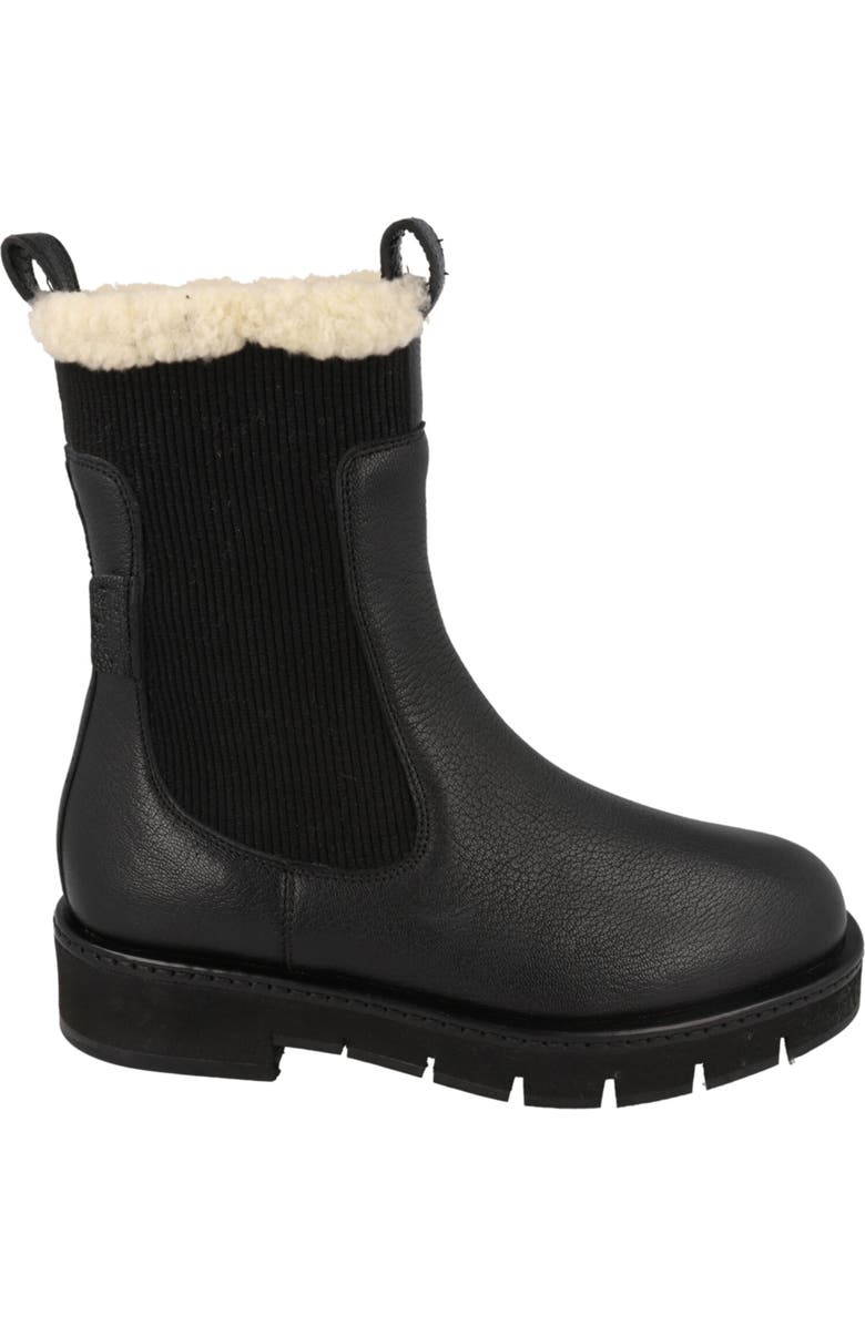 FERRAGAMO Rook Genuine Shearling Trim Leather Boot, Alternate, color, Black