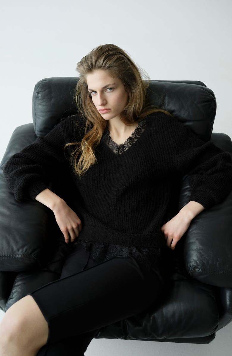 MANGO Lace Trim Rib Sweater, Alternate, color,