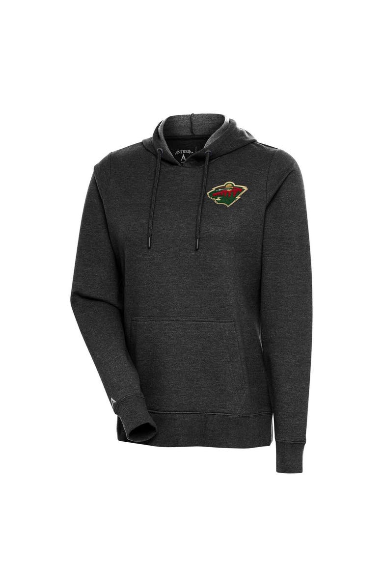 ANTIGUA Women's Antigua Heather Black Minnesota Wild Action Chenille Pullover Hoodie, Main, color,