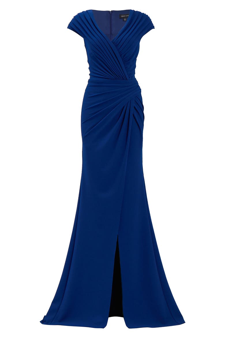 Pleated Crepe Trumpet Gown, Alternate, color, MIDNIGHT