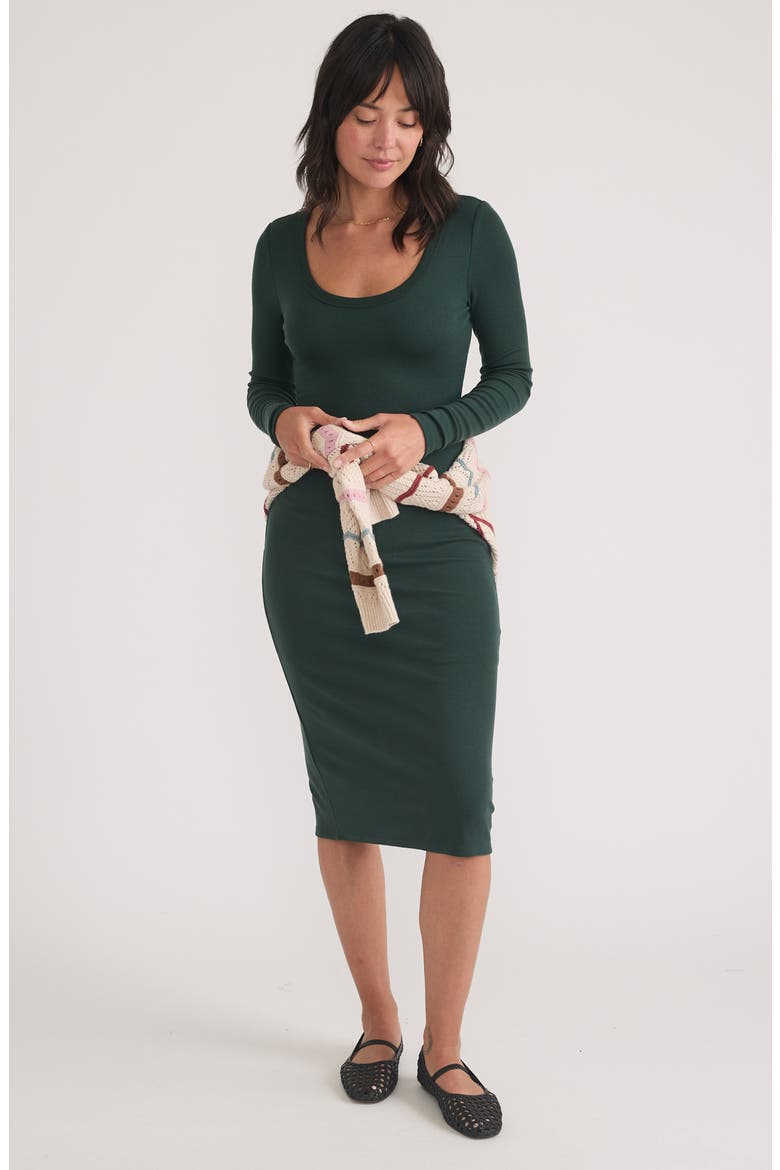 Lexi Long Sleeve Rib Midi Dress, Alternate, color, GREEN
