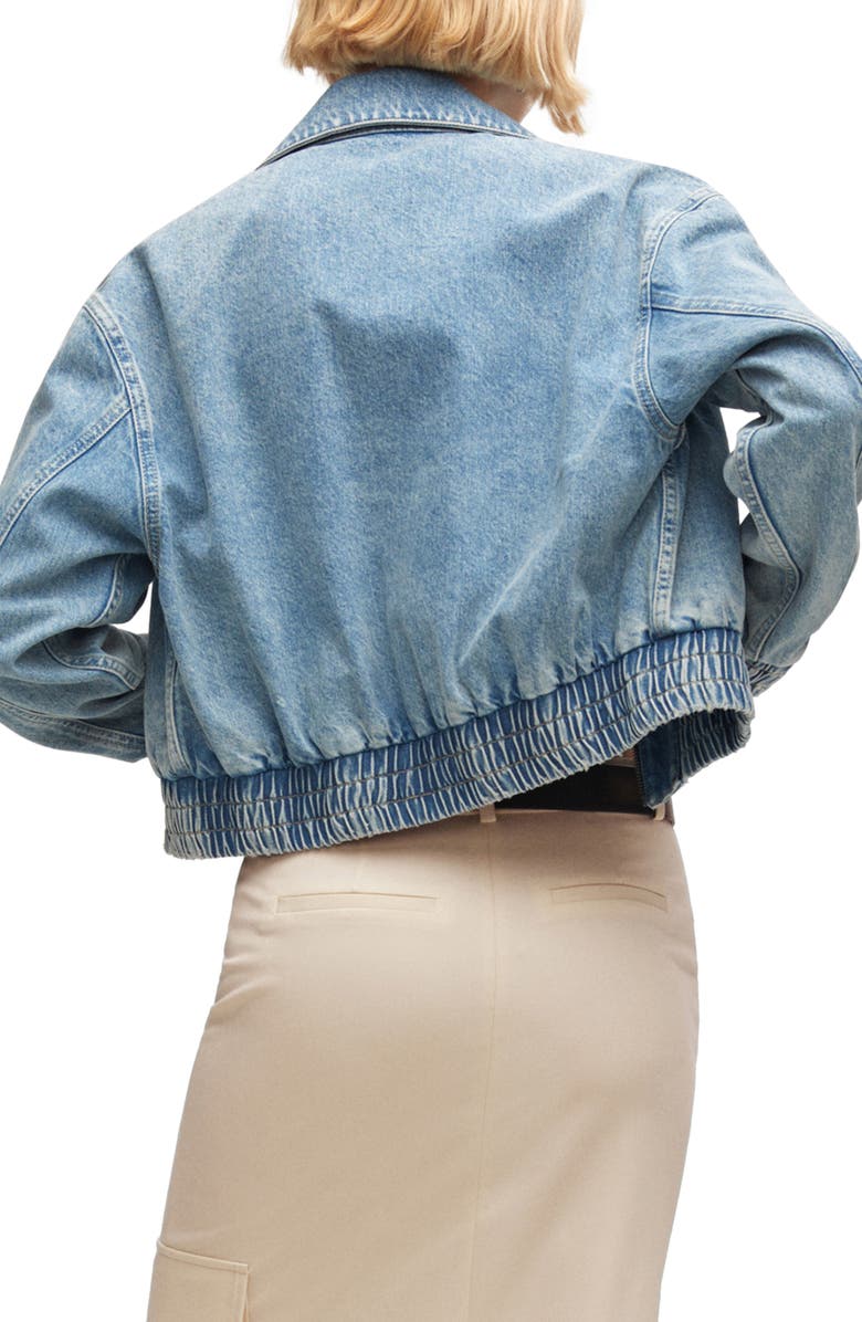 MANGO Crop Denim Bomber Jacket, Alternate, color,