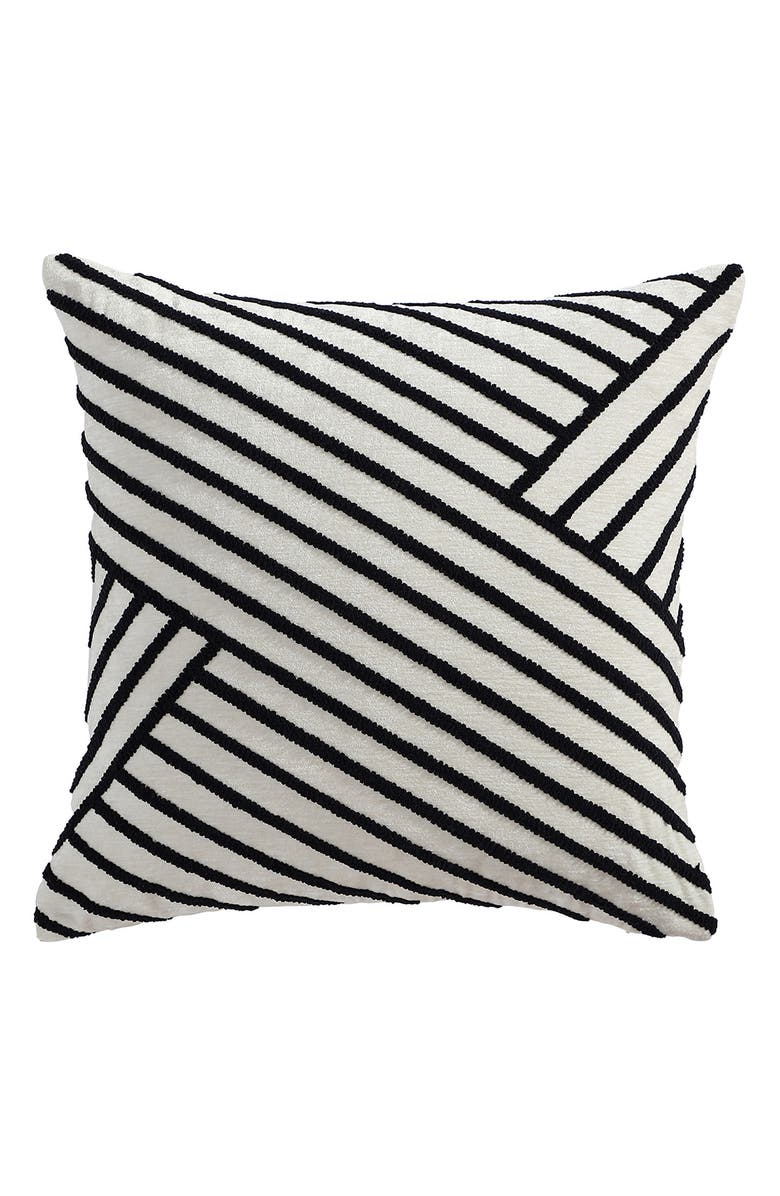 Tahari Asymmetrical Stripe Bouclé Accent Pillow, Alternate, color, Black