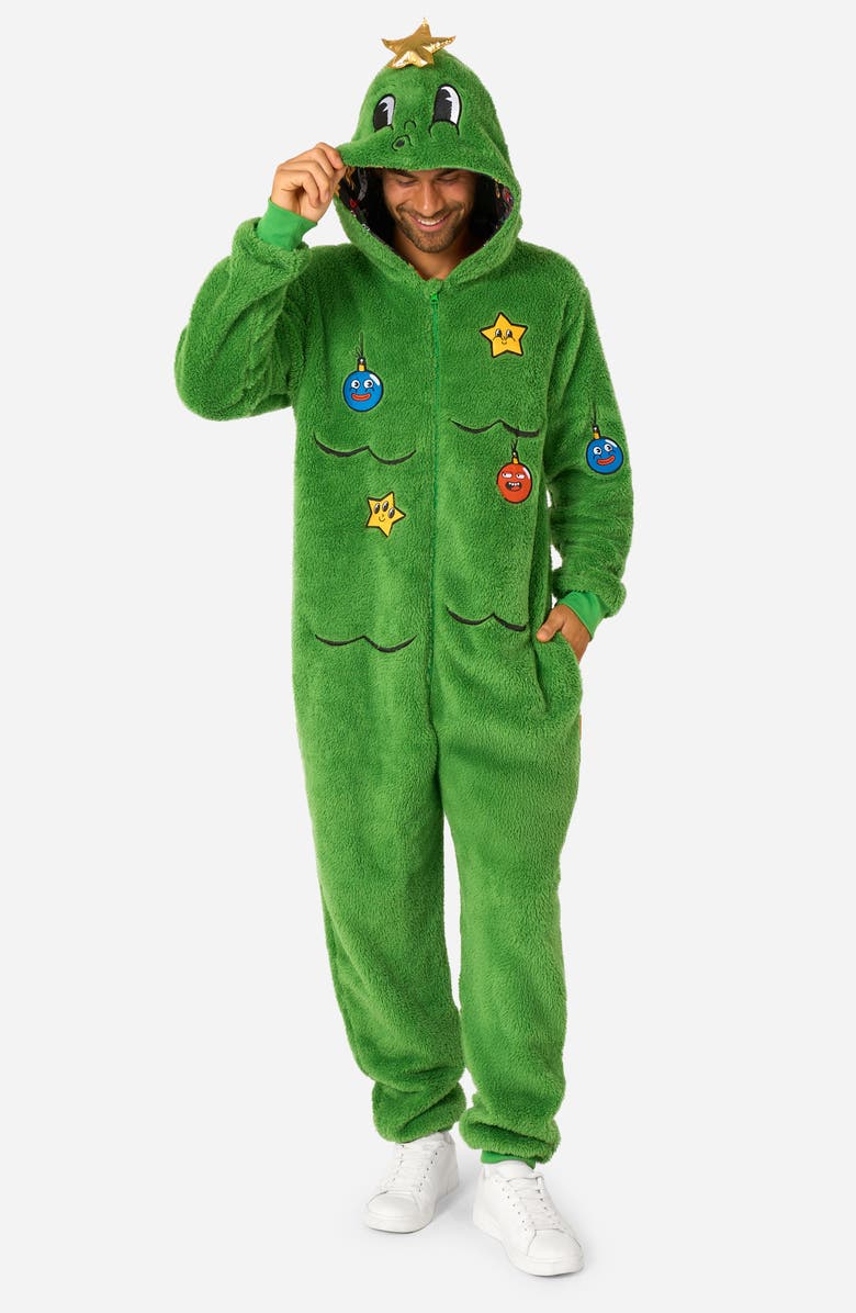 OppoSuits Merry Jinglejoy Hooded Fleece Jumpsuit, Alternate, color, Green