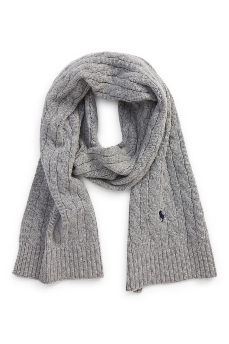 Cable Merino Wool Blend Scarf, Main, color, ANDOVER HEATHER