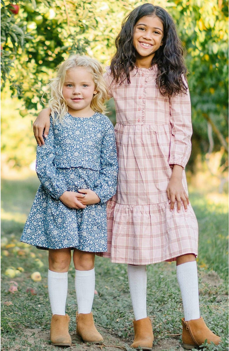 Hope & Henry Girls' Organic Tiered Ruffle Neck Dress, Toddler, Alternate, color, Fall Rose Plaid