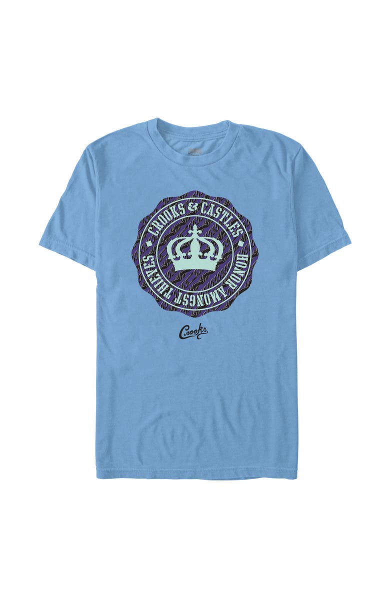 Crooks & Castles Men's Crooks & Castles Honor Amongst Thieves Purple Badge Front and Back  Graphic T-Shirt, Main, color, Carol Blue