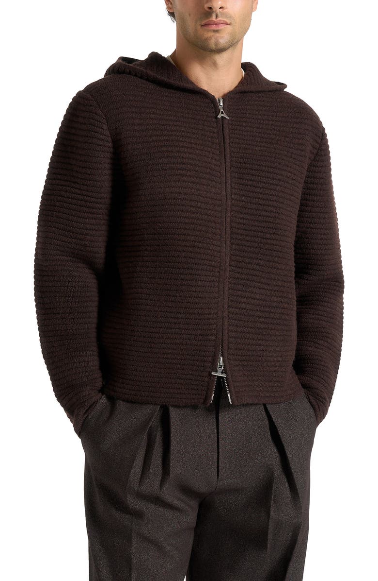 Manière De Voir Eden Ribbed Knit Zip Hoodie, Alternate, color, Brown
