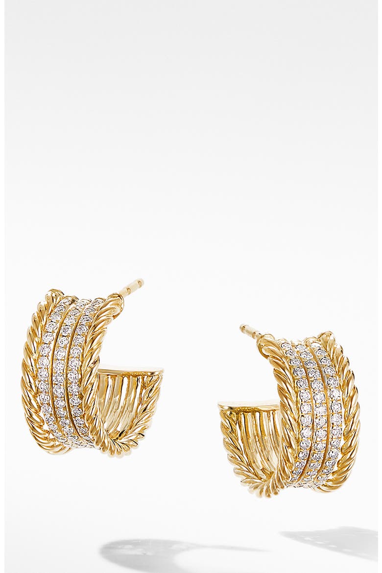 Origami Cable Huggie Hoops in 18K Yellow Gold with Diamonds, Main, color, YELLOW GOLD/ DIAMOND