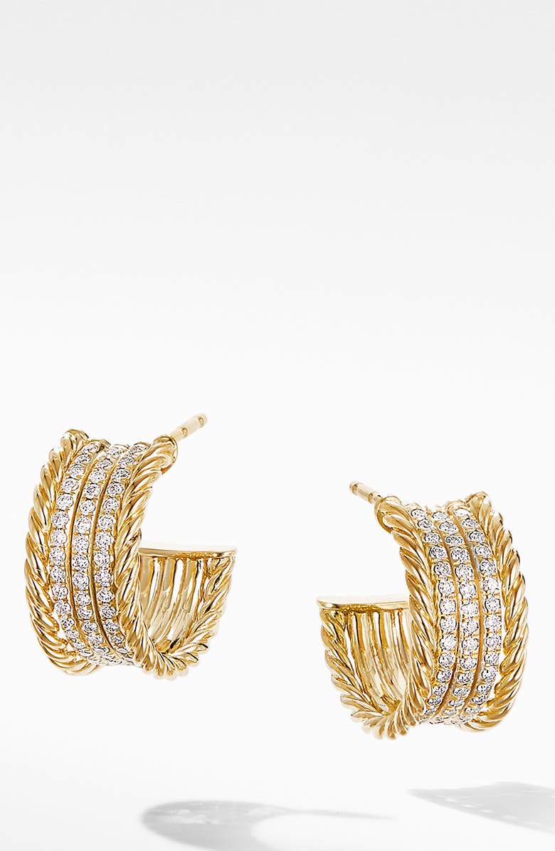David Yurman Origami Cable Huggie Hoops in 18K Yellow Gold with Diamonds, Main, color, 