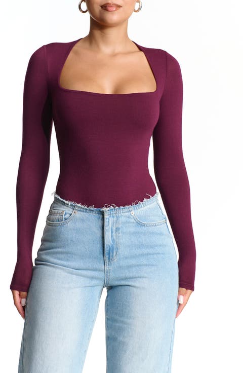 Squared Away Long Sleeve Thong Bodysuit