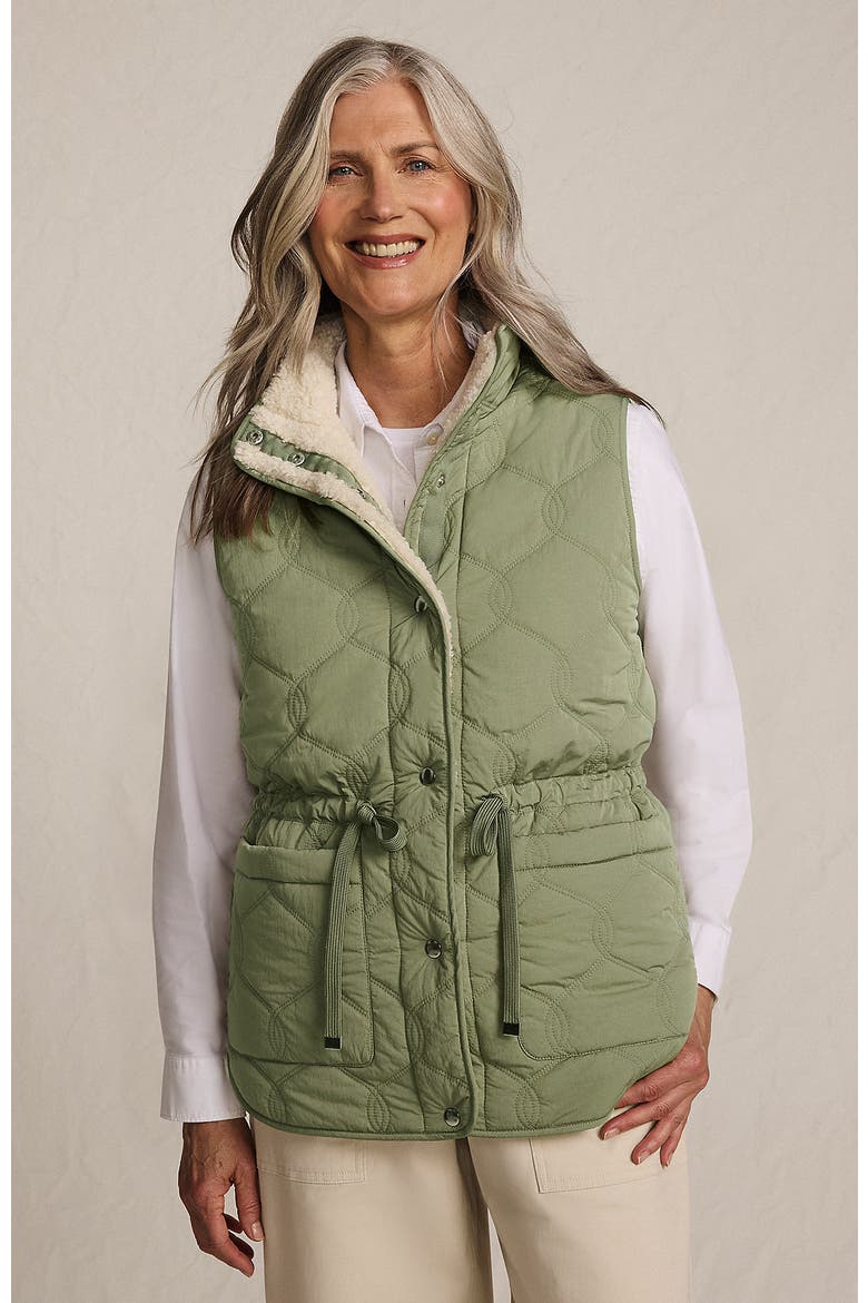 Reversible Quilted High Pile Fleece Vest, Main, color, Sage Green/Natural