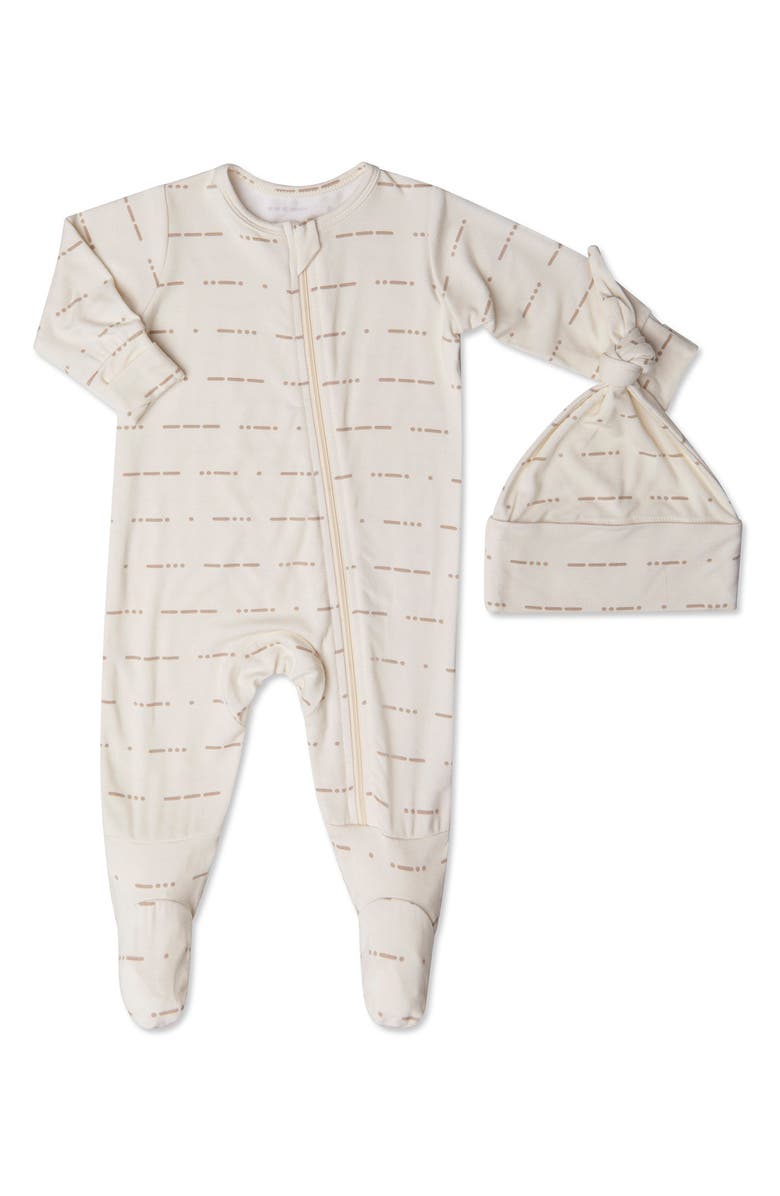 Baby Grey by Everly Grey Seahorse Print Footie & Hat Set, Main, color, 