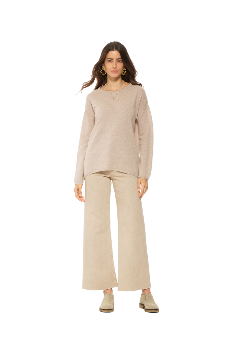 Lightweight Oversized Pure Cashmere Boatneck Sweater, Alternate, color, Beige