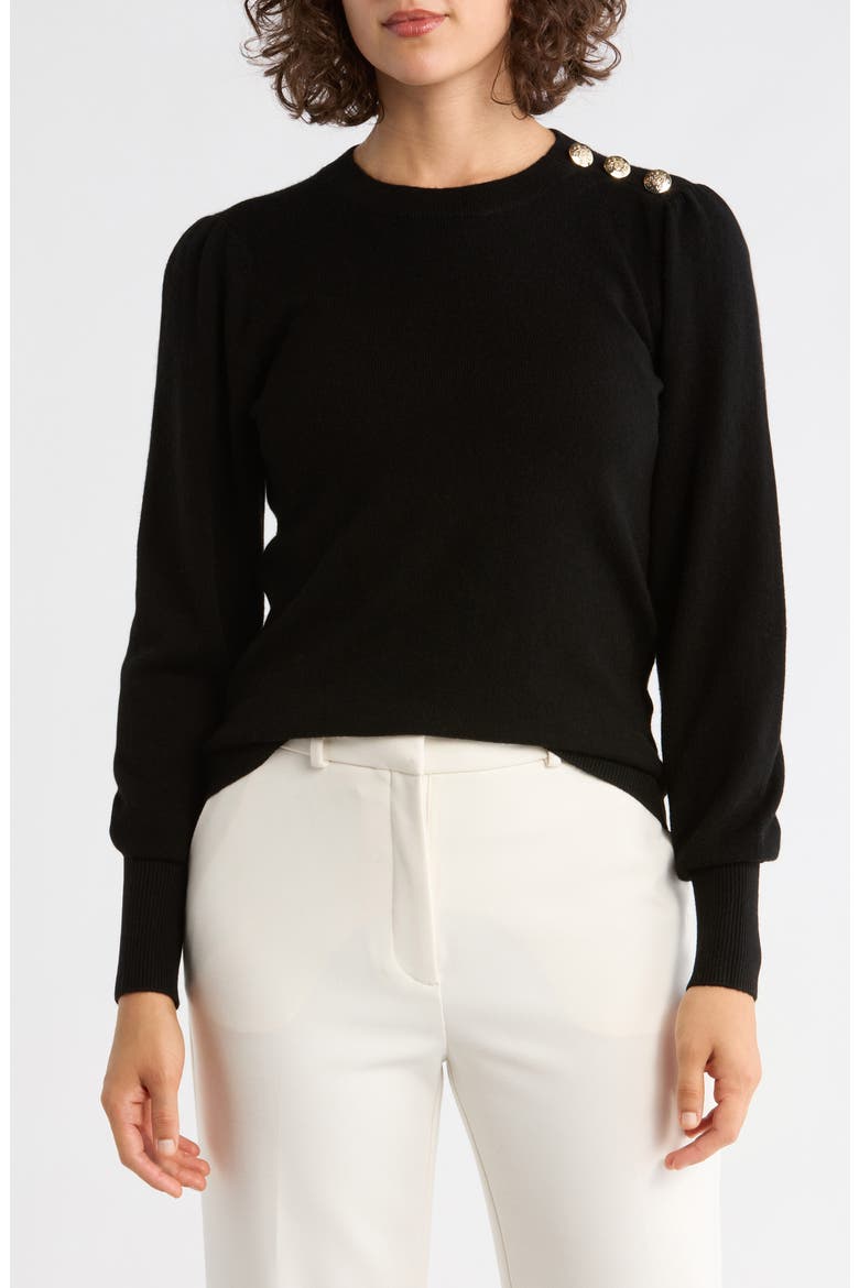 Button Shoulder Wool & Cashmere Blend Sweater, Main, color, BLACK
