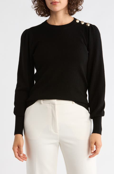 Button Shoulder Wool & Cashmere Blend Sweater