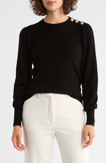 Bruno Magli Button Shoulder Wool & Cashmere Blend Sweater In Black