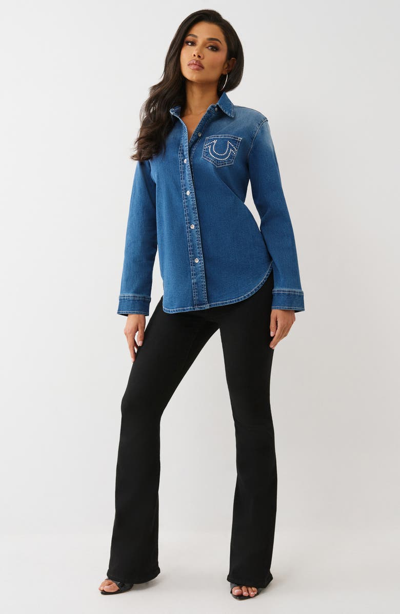 True Religion Slim Fit Crystal Denim Button-Up Shirt, Alternate, color,