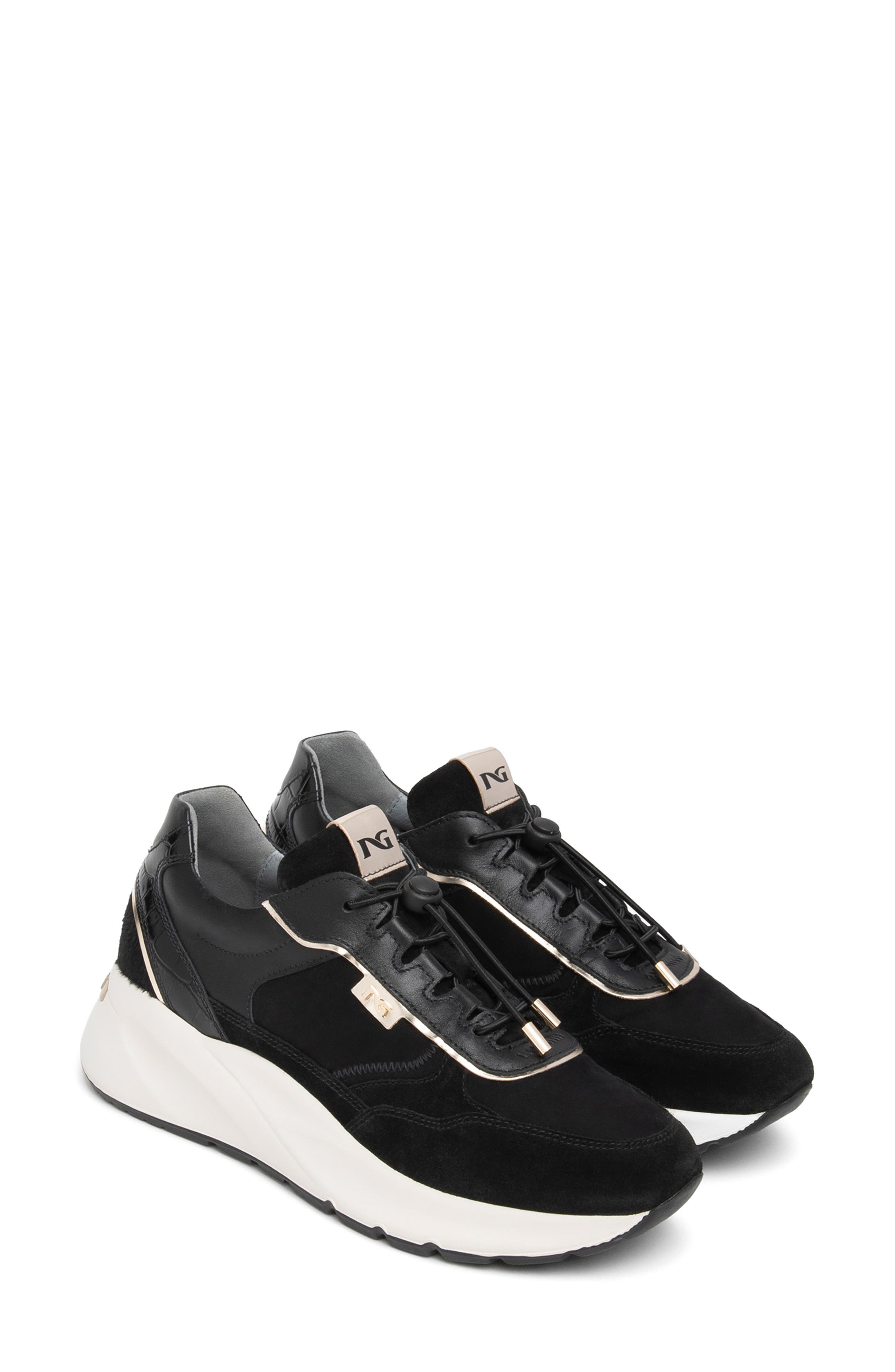 Bungee Leather Sneaker, Main, color, BLACK