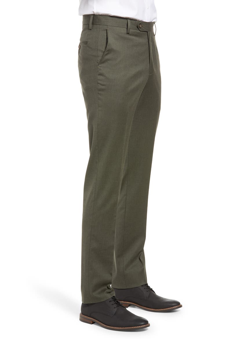 Flat Front Modern Fit Gabardine Stretch Wool Trousers, Alternate, color, OLIVE