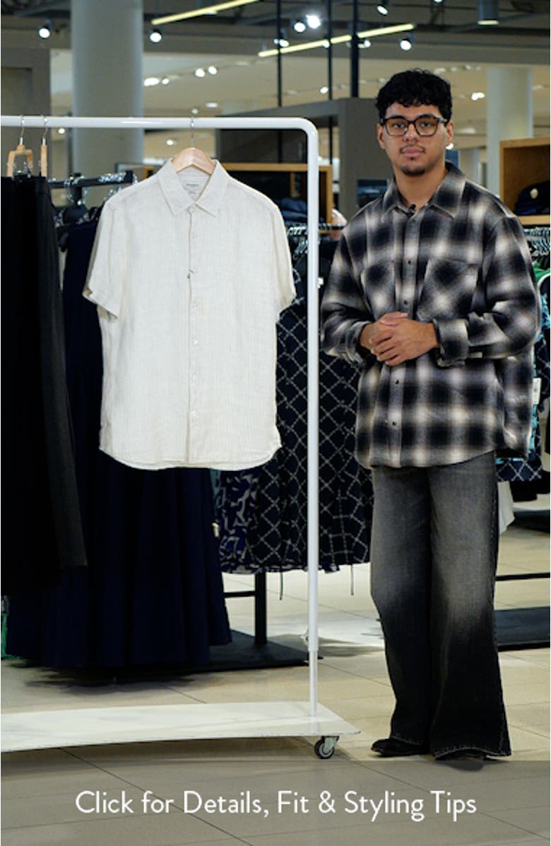 Montauk Stripe Jacquard Short Sleeve Linen Button-Up Shirt, sales video thumbnail