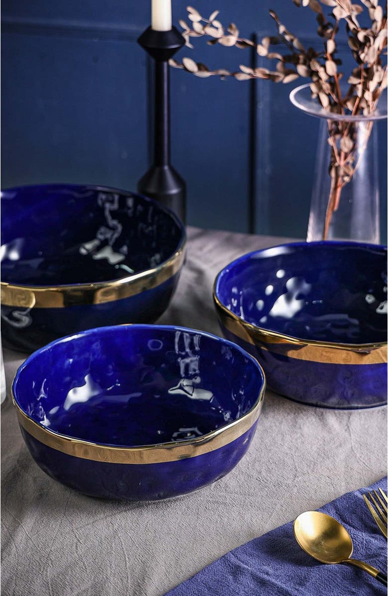 Stone Lain Florian Porcelain 3-Piece Serving Bowl Set, Alternate, color, Blue