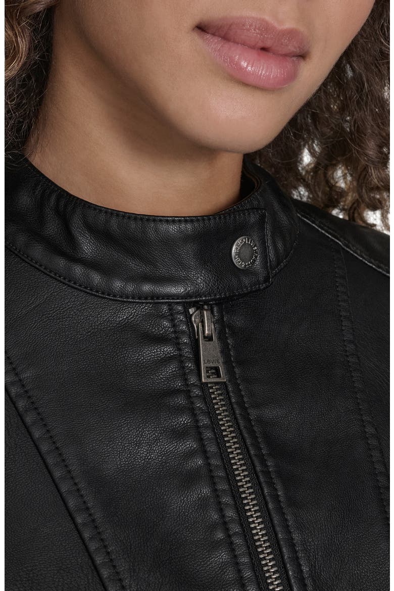 Faux Leather Racer Jacket, Alternate, color, BLACK