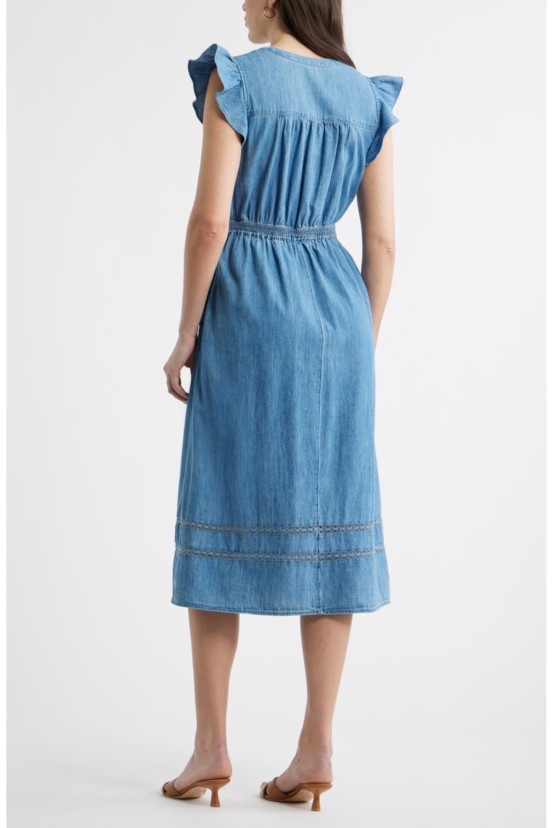 Flutter Sleeve Chambray Dress, Alternate, color, MEDIUM WASH