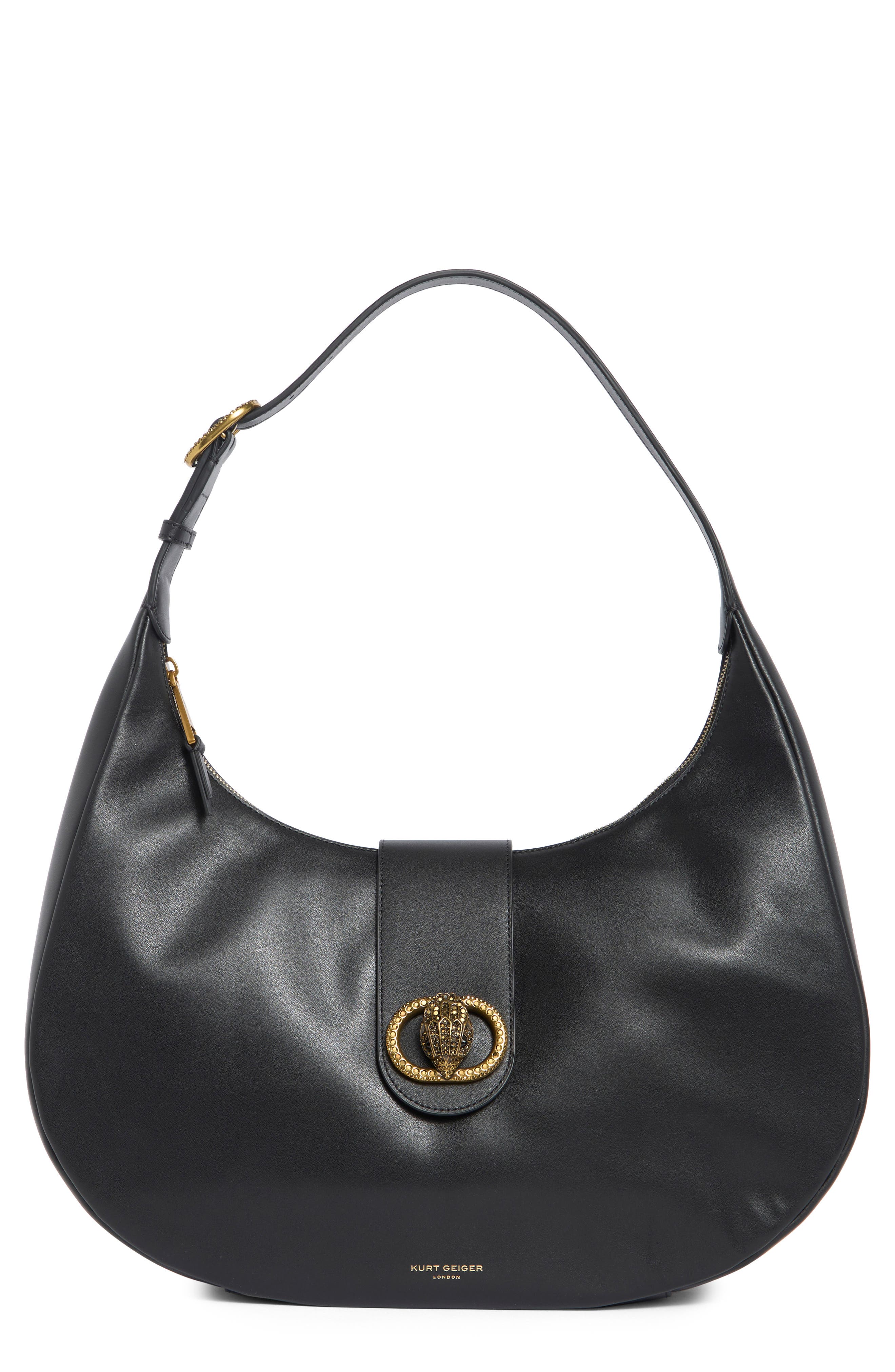 Kurt Geiger London Chelsea Leather Hobo Bag, Main, color, Black