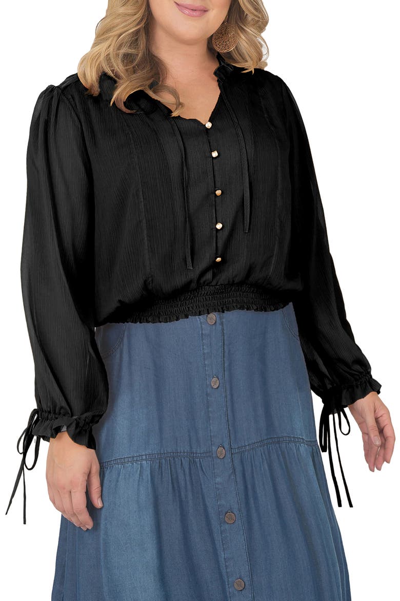 Standard & Practices Tie Neck Chiffon Top, Main, color, BLACK