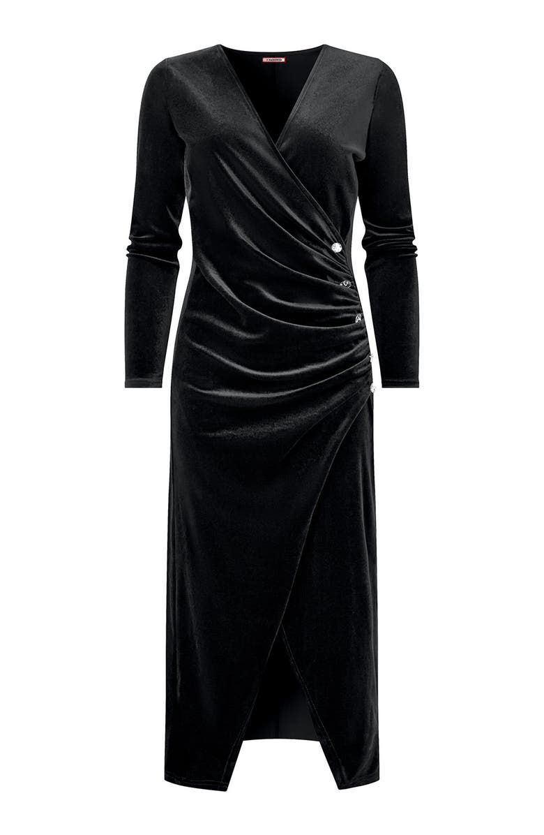 Joe Browns Velvet Faux Wrap Midi Dress, Alternate, color, Black