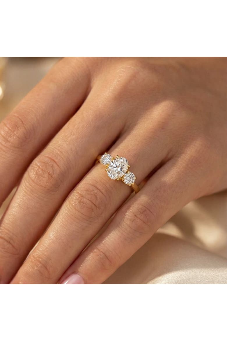 2Ct TWW Oval Lab Grown 3-Stone Diamond Engagement Ring in or Gold, Alternate, color, 10k Yellow Gold