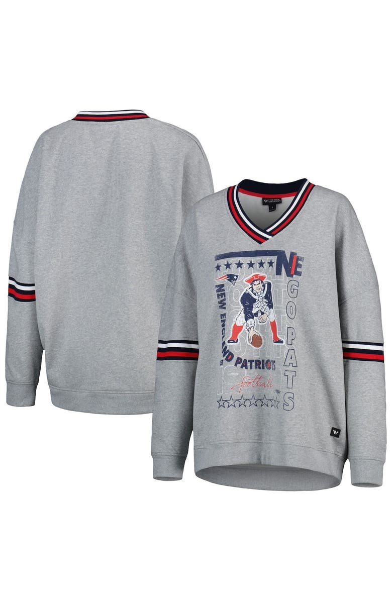 THE WILD COLLECTIVE Women's The Wild Collective Heather Gray New England Patriots Vintage V-Neck Pullover Sweatshirt, Main, color, Heather Gray