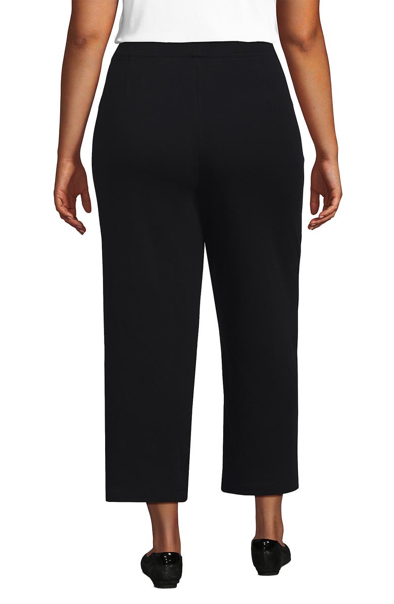 Lands' End Knit High Rise Pleated Straight Leg Crop Pants, Alternate, color, Black