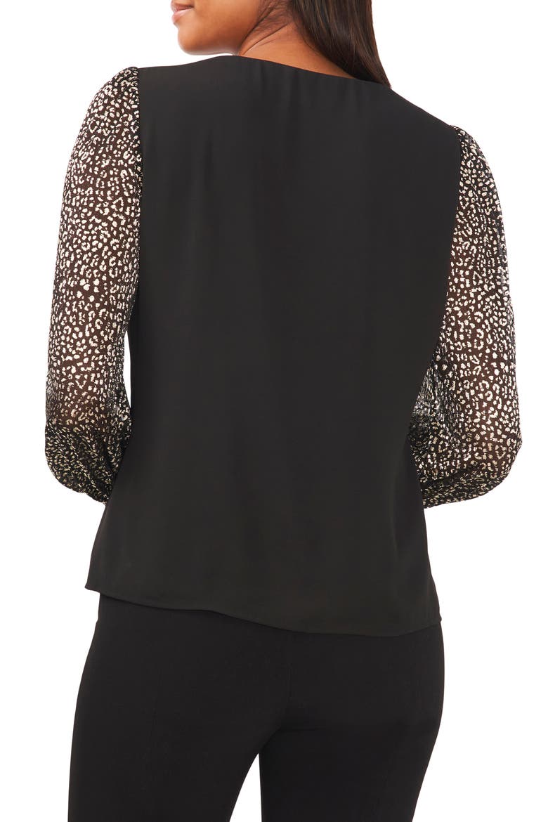 V-Neck Smocked Cuff Blouse, Alternate, color, BLACK/GOLD
