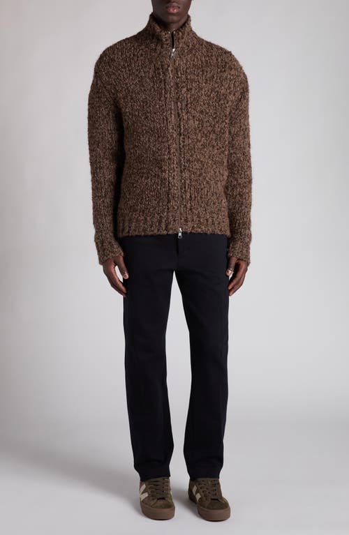 Moncler Wool & Alpaca Bouclé Full Zip Cardigan In Brown