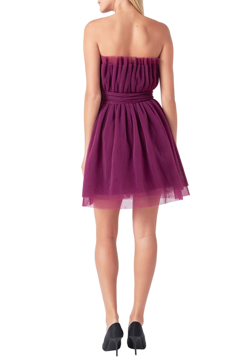 Strapless Tulle Minidress, Alternate, color, BERRY