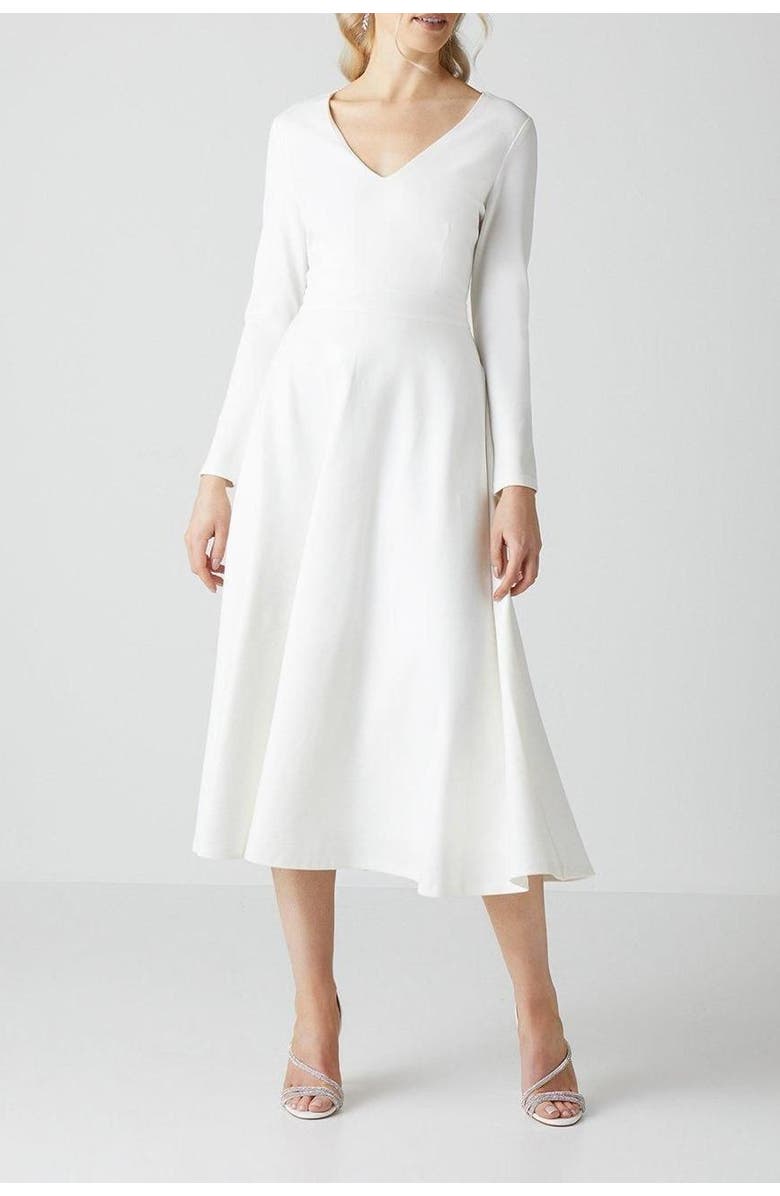 Coast V Neck Full Skirt Midi Wedding, Alternate, color, Ivory