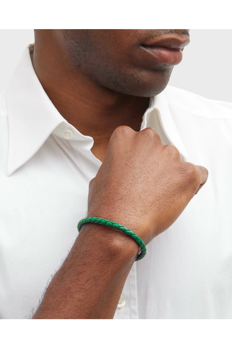 Woven Leather Bracelet with magnetic closure, Alternate, color, KELLY GREEN