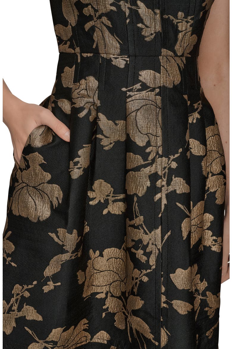 Metallic Jacquard Sleeveless Fit & Flare Dress, Alternate, color, BLACK/ GOLD