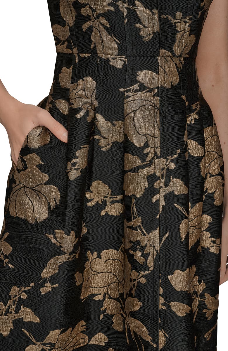 Donna Karan New York Metallic Jacquard Sleeveless Fit & Flare Dress, Alternate, color, Black/ Gold
