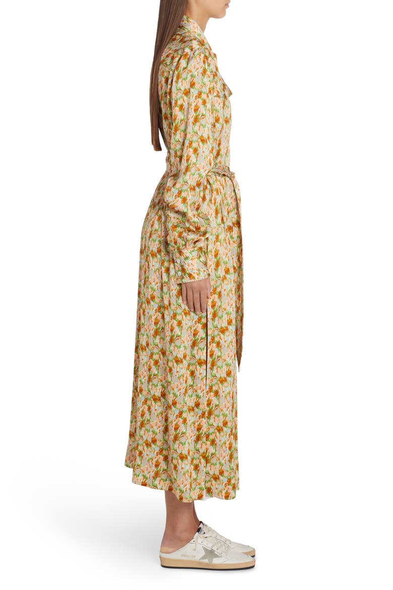 Floral Print Belted Long Sleeve Crepe Shirtdress, Alternate, color, GREEN ESSENCE/ PINK FLOWER