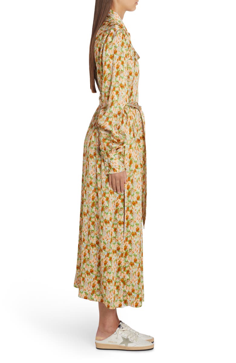 Golden Goose Floral Print Belted Long Sleeve Crepe Shirtdress, Alternate, color, Green Essence/ Pink Flower
